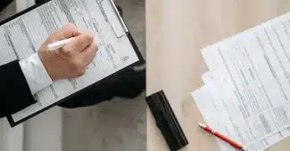 Documents administratifs et dossiers médicaux organisés sur un bureau avec un stylo